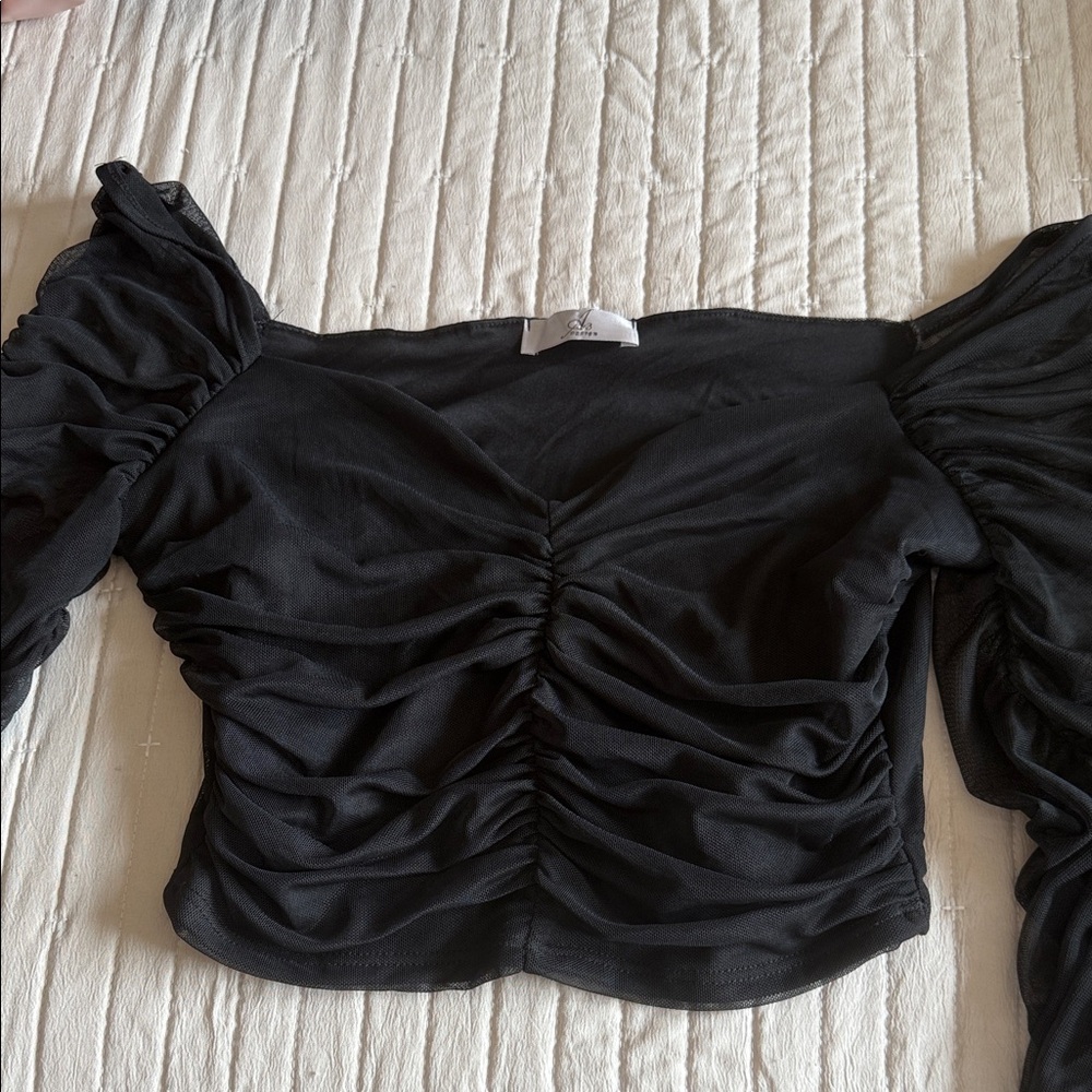 A3 Design Black Ruched Off-Shoulder Blouse